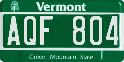 VT license plate AQF804