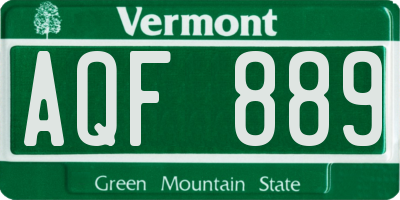 VT license plate AQF889