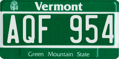 VT license plate AQF954