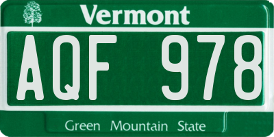 VT license plate AQF978