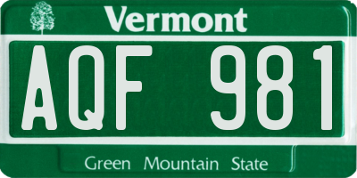 VT license plate AQF981
