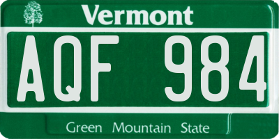 VT license plate AQF984