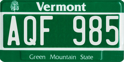 VT license plate AQF985