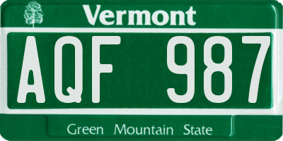 VT license plate AQF987