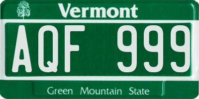 VT license plate AQF999
