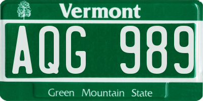 VT license plate AQG989