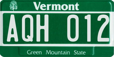 VT license plate AQH012