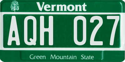 VT license plate AQH027