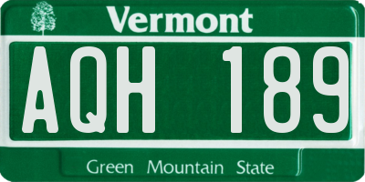 VT license plate AQH189