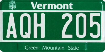 VT license plate AQH205