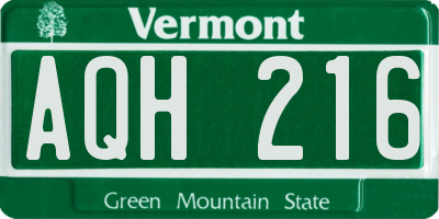 VT license plate AQH216