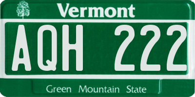 VT license plate AQH222