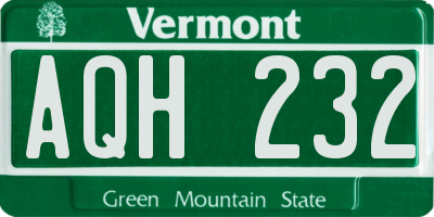 VT license plate AQH232