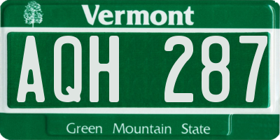 VT license plate AQH287