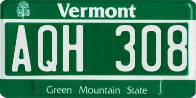 VT license plate AQH308