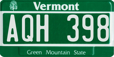VT license plate AQH398