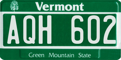 VT license plate AQH602