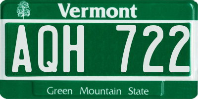 VT license plate AQH722