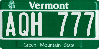 VT license plate AQH777