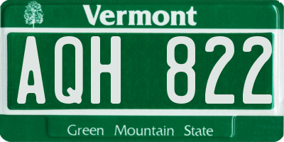 VT license plate AQH822