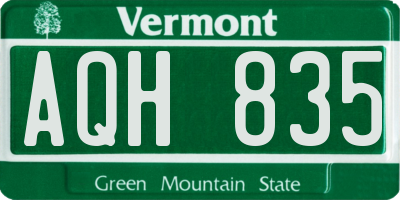 VT license plate AQH835