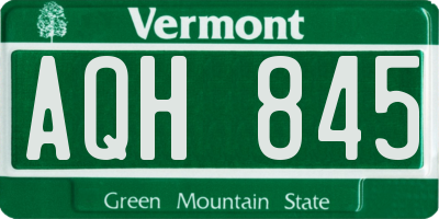 VT license plate AQH845
