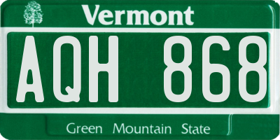VT license plate AQH868