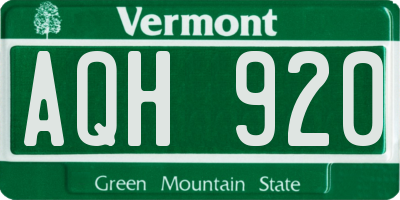 VT license plate AQH920