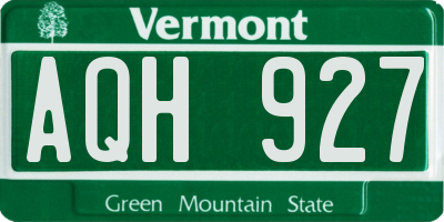 VT license plate AQH927