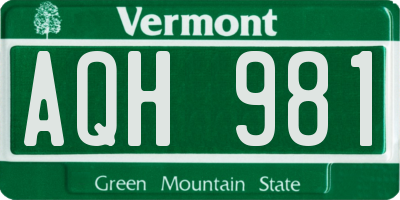 VT license plate AQH981