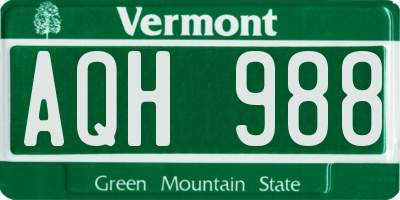 VT license plate AQH988
