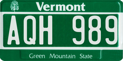 VT license plate AQH989
