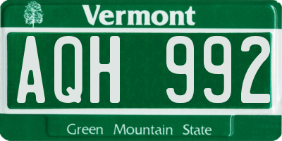 VT license plate AQH992