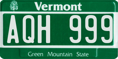 VT license plate AQH999