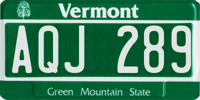 VT license plate AQJ289