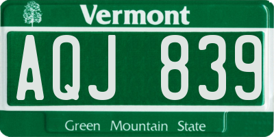 VT license plate AQJ839