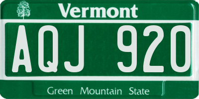 VT license plate AQJ920
