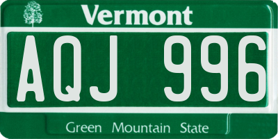 VT license plate AQJ996