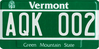 VT license plate AQK002