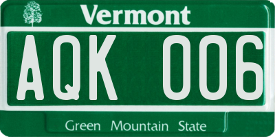 VT license plate AQK006