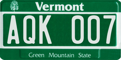 VT license plate AQK007