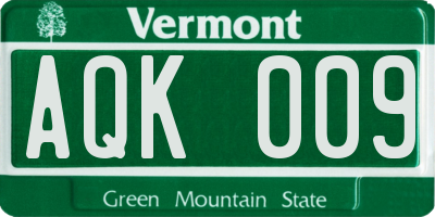 VT license plate AQK009