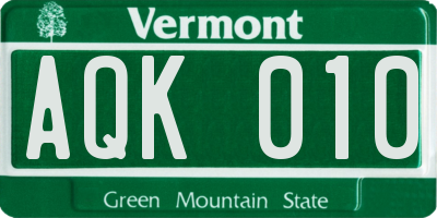 VT license plate AQK010