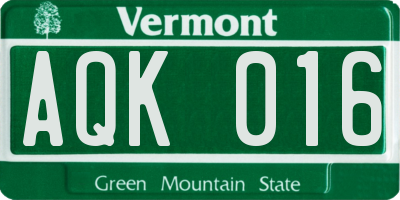 VT license plate AQK016