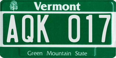 VT license plate AQK017