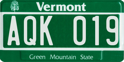 VT license plate AQK019