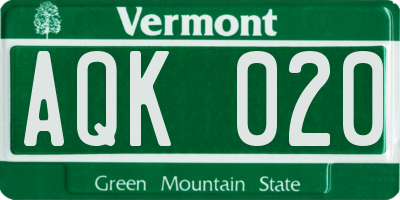 VT license plate AQK020