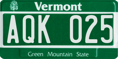 VT license plate AQK025