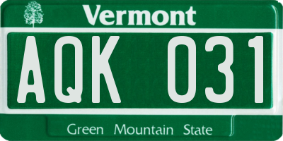 VT license plate AQK031