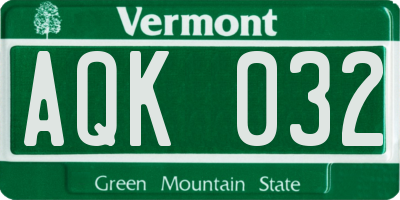 VT license plate AQK032